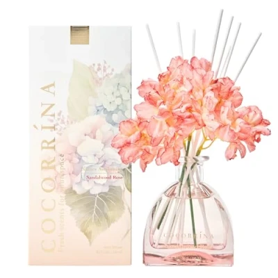 Immagine di COCORRÍNA Fiore Diffusore Profumo Ambiente 250ml, Sandalwood Rose, con 8 Bastoncini di Fragranza, Naturale, Lunga Durata, per la Camera da Letto, L&#039;Ufficio, Il Bagno