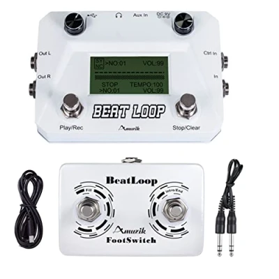 Immagine di Amuzik Looper Electric Guitar Effect Pedal of Beat Loop Pedals Drum Machine 40 Drums Rhythm 50min Recording Time One Man Band with USB Cable