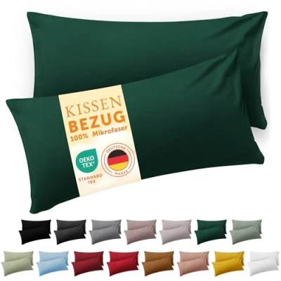 Immagine di Blumtal Federe Cuscini Divano 40x80 cm Set di Copricuscini per Divani in Microfibra a 2 Pezzi con Chiusura Busta certificati Oeko Tex, Extra Morbidi e Lavabili Verde Scuro