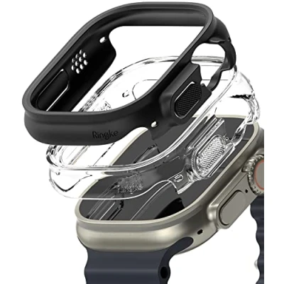 Immagine di Ringke Slim (2 Pezzi) Compatibile con Cover Apple Watch Ultra 2/1 (49mm), Custodia Sottile Rigida PC Anti Graffio Clear &amp; Matte Black