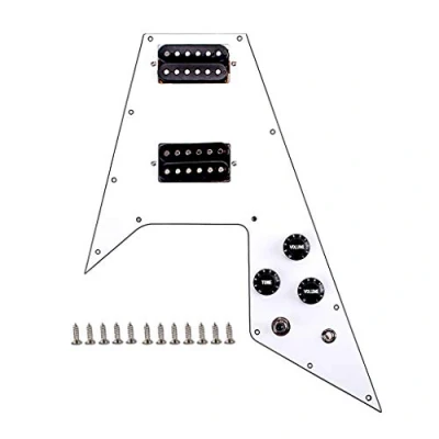 Immagine di Alnicov 3 Ply Loaded Battipenna Precablato Piastra Cablata per Chitarra,Compatibile con Chitarra Gibson Flying V Style,Bianco