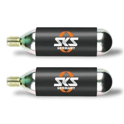 Immagine di SKS GERMANY CO2 CARTRIDGES 16 G MIT GEWINDE 2ER SET Cartucce d&#039;aria, accessori (gonfiaggio fulmineo, adatto a pneumatici MTB, bici da strada o trekking, incl. filo e protezione dal freddo), nero.