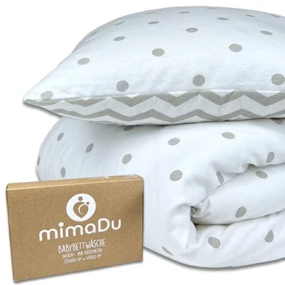 Immagine di mimaDu Biancheria da letto per bambini, 100 x 135 cm, in cotone, lettino, federa cuscino, certificato Oeko Tex100 (punti a zigzag)