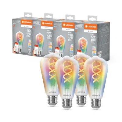 Immagine di Ledvance Lampada Led Smart+ Matter, Vetro Chiaro a Filamento, 4,8W, 470Lm, Globo E27, Luce Colorata e Bianca, Compatibile con Google, Alexa, Apple, App o Controllo Vocale, 15.000 Ore,Conf. Da 4