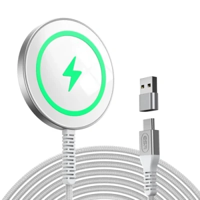 Immagine di ESR HaloLock Caricatore per Magsafe, Wireless Magnetico, Caricabatterie Compatibile con iPhone 15/15 Plus/15 Pro/15 ro Max/14/13/12, aggancio Magnetico Resistente, Argento