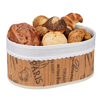 Immagine di Relaxdays Cestino Portapane, Design Paris HLP 16x34x23,5 cm, Cesto in bambù Porta Frutta e Croissant, Marrone Bianco, Acciaio