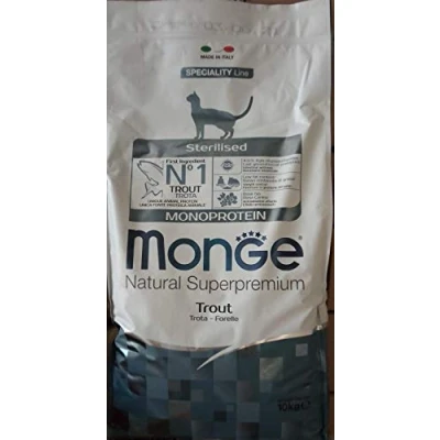 Immagine di Monge Natural Superpremium Monoprotein* STERILISED TROUT, cibo secco per gatti sterilizzati (alimento a base di trota, basso contenuto grassi, 10 kg)