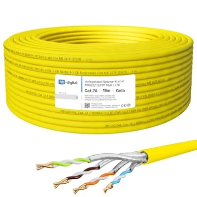 Immagine di HB DIGITAL cavo di rete CAT.7a, 15 m, LAN, AWG 23, in puro rame S/FTP PiMF LSZH, privo alogeni, compatibile con RoHS, Ethernet, dati PoE 10 Gbit/s, massimo 1200 MHz, viola