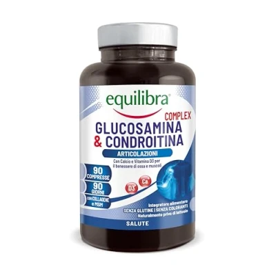 Immagine di equilibra Integratori Alimentari, Glucosamina &amp; Condroitina Complex, Integratore a Base di e Condroitina, con MSM, Calcio, Zinco Vitamina D3, Per le Articolazioni, 90 compresse