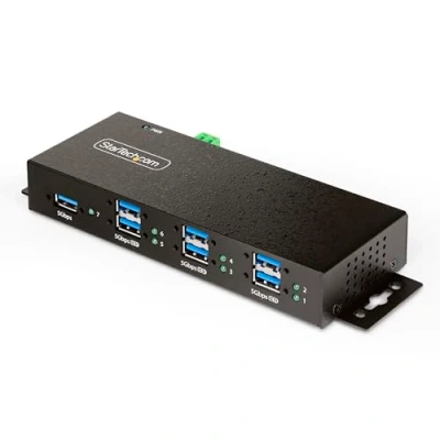 Immagine di StarTech.com Hub USB gestito A 7 Porte A, Alloggiamento industriale, Protezione ESD e contro le sovratensioni, Montabile parete/scrivania, 3.0/3.1/3.2 Gen 1 5Gbps (5G7AINDRM HUB)