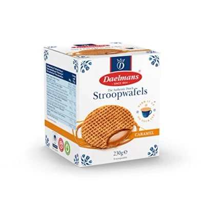 Immagine di Daelmans Stroopwafels waffle al caramello Scatola da 230 grammi per cubo Autentico Olandese