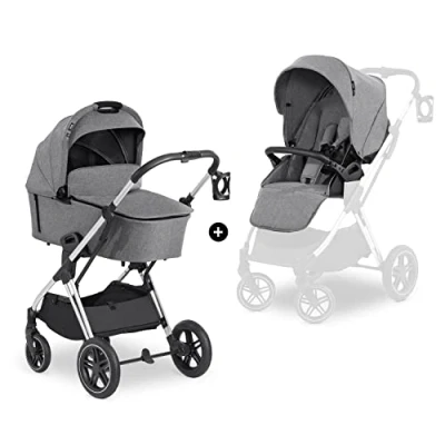 Immagine di hauck Carrozzina Per Neonati Vision X Set Passeggino e Navicella Neonato, dalla Nascita fino a 22 kg Reversibile con Coprigambe, Ruote di Gomma Pieghevole Compatto Grigio Melange