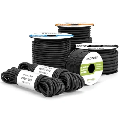 Immagine di Brotree Corda Elastica 4mm x 10m Nero Gomma Elastici per Teloni Allenare Barca
