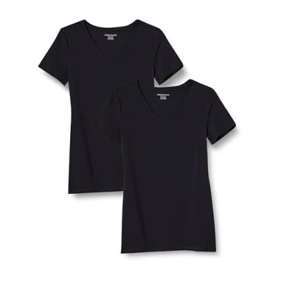 Immagine di Amazon Essentials T Shirt a Maniche Corte con Scollo V, Taglie Forti Donna, Pacco da 2, Nero, 4XL Plus