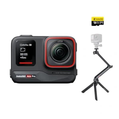 Immagine di Insta360 Ace Pro Kit Creativo Action cam impermeabile Co disegnata con Leica, sensore da 1/1.3&quot; e riduzione del rumore per una qualità d&#039;immagine imbattibile, 4K120fps, schermo orientabile 2,4&quot;