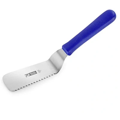 Immagine di thermohauser 5000266841 Paletta da cucina in acciaio INOX con lama ondulata su un lato, manico plastica blu ad angolo, lunghezza utile 15 cm,