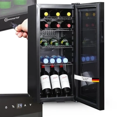 Immagine di Sommertal frigorifero GK60 silenzioso per bevande con LED, touch screen e lucchetto, piccolo bottiglie, nero, 60 l