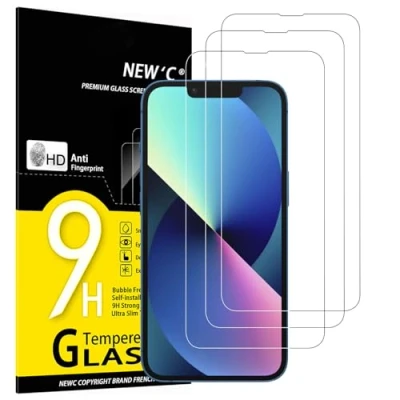 Immagine di NEW&#039;C 3 Pezzi, Vetro Temperato per iPhone 14, 13, 13 Pro (6,1 Pollici), Pellicola Prottetiva Anti Graffio, Impronte,Durezza 9H, 0,33mm Ultra Trasparente, Resistente