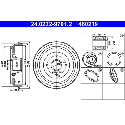 Immagine di ATE 24.0222 9701.2 Freni a Tamburo con cuscinetto ruota, anello sensore ABS 273,0 PEUGEOT: 207 SW, Hatchback, 208 I CITROËN: C3 II
