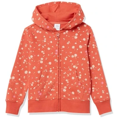 Immagine di Amazon Essentials Felpe con Cappuccio Foderate in Pile Cerniera Bambine e Ragazze, Arancione Floreale, 3 Anni