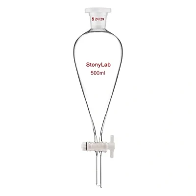Immagine di StonyLab Imbuto Separatore Conico da 500ml in Vetro Borosilicato Pesante con Giunti 24/29 e Rubinetto di Chiusura PTFE Conical Separatory Funnel