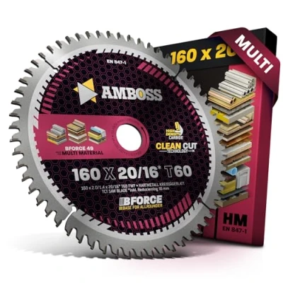 Immagine di AMBOSS WERKZEUGE® lama per sega circolare 160 x 20 16 Z60 con dente piatto intercambiabile taglio fine, mm + anello riduttore mm. compatibile Bosch PKS 55 A