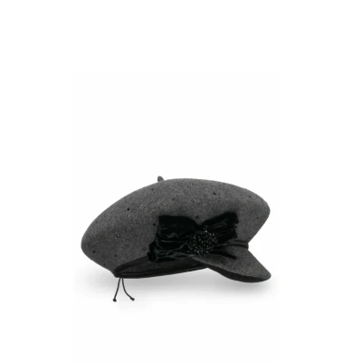 Immagine di Vivisence Invernale Cappello Femminile Fatto A Mano con Fiocchetto Perline E Dettagli in Pelle Sintetica Realizzato Lana Perfettamente Adattabile Ideale per l&#039;inverno, Grigio,Taglia Unica