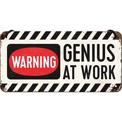Immagine di Nostalgic Art Targa da Appendere Genius at Work Segnale di avviso per Idea Regalo, in Metallo, Decorazione con Design Vintage, 10 x 20 cm