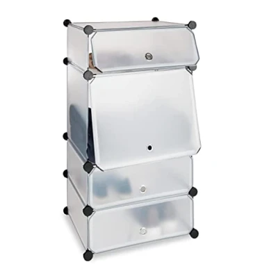 Immagine di Relaxdays Scarpiera in Plastica, 4 Scomparti Chiusi, 91x49x36,5 cm, Scaffale 8 Paia di Scarpe, Componibile, Trasparente