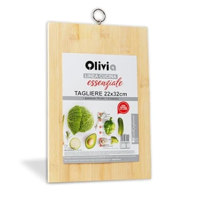 Immagine di IPEA Tagliere Rettangolare in Legno Con Occhiello Metallo per Verdure, Frutta, Salame 32 X 22 cm da Cucina Multiuso Tagliare e Servire Antipasti, Pane, Formaggi Vassoio Bambù
