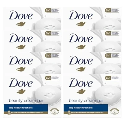 Immagine di Dove Original Beauty Cream Bar 3 in 1 deterge, idrata e nutre Sapone da bagno senza solfati per una pelle morbida liscia, adatto l&#039;uso quotidiano, 8x90 g
