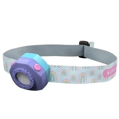 Immagine di Ledlenser KIDLED4R lampada frontale a LED per bambini, colore: viola, con risparmio energetico, ricaricabile, 4 modalità di colore e funzione lampeggiante,