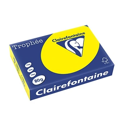 Immagine di Clairefontaine Trophée 1877C 2500 fogli di carta colorata formato A4, 80 g al m2, confezione con 5 risme da 500 fogli, colore: giallo sole