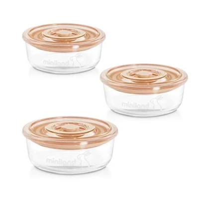 Immagine di Miniland 89272 Set di 4 contenitori in vetro, Salmone, 160 ml