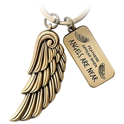 Immagine di FABACH portachiavi a forma di ali d&#039;angelo, con portafortuna, angelo custode, piuma, d&#039;angelo Feathers Appear When Angels Are