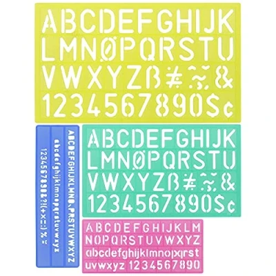 Immagine di DECARETA 4 Pezzi Kit di Stencil per Lettere e Numeri, Riutilizzabili Lettere, Alfabeto Grandi, Normografo Studenti, Fai da Te, Size