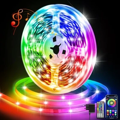 Immagine di Striscia LED, 10M RGB Luci LED Camera da Letto Multicolor Bluetooth APP Controllato Strip, Dimmerabile Fancy Strisce Musica Sincronizza per Decorare Bar, Festa, Cucina Casa, Gaming Room