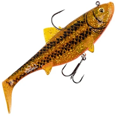 Immagine di Fox Rage Replicant Wobble Pesce in gomma Swimbait, colore: oro UV, lunghezza/peso: 14 cm 55 g