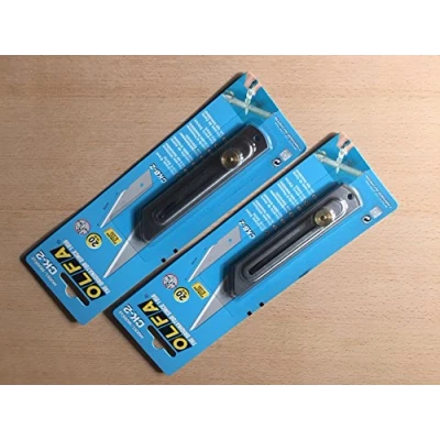 Immagine di OLFA 448498 Set di 2 coltelli da lavoro CK 2, lama taglio 20 mm, manico in acciaio INOX, confezione doppia