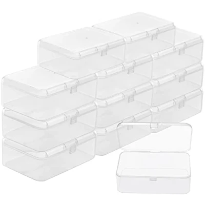 Immagine di BELLE VOUS Scatole Plastica con Coperchio Incernierato Porta Minuteria (Set da 12) Contenitore Trasparente L9 x P6 A3,3 cm Scatola per Arte, Pillole e Perline