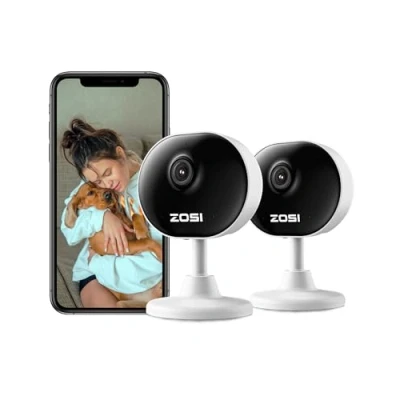 Immagine di ZOSI 2x Telecamera Wi Fi Interno FHD, 2MP Videocamera Sorveglianza Visione Notturna, Audio Bidirezionale, Rilevamento di Movimento, Funziona con Alexa