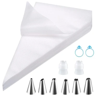 Immagine di Czwander Set di sac à Poche USA e Getta, da 100 Pezzi + 6 Beccucci 2 Adattatori Due Elastici Superiori per Poche, Perfetti Decorare Torte Biscotti