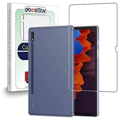 Immagine di ebestStar Cover per Samsung Galaxy Tab S7+ SM T970, Custodia Silicone Trasparente, Protezione TPU Antiurto, Morbida Sottile Slim, Trasparente + Vetro Temperato
