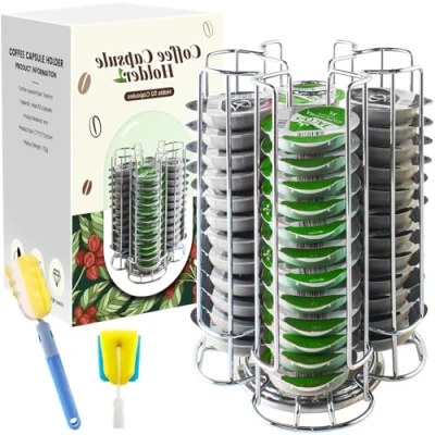 Immagine di KIMIGO Porta capsule per Caffè,Supporti Compatibile with Tassimo,Porta Caffe,Portacapsule 52 Capsule(Non contiene di caffè) Supporto Girevole Verticale 360,Argento