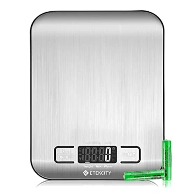 Immagine di ETEKCITY bilancia da cucina digitale elettronica 5 kg con grande display LCD, ultra sottile, in acciaio inox, misurazione dei liquidi, alta precisione fino a 1 g, funzione tara