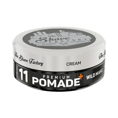 Immagine di The Shave Factory Pomade Premium Styling professionale per uomo con tenuta di lunga durata, lucentezza e controllo Barbiere professionale, qualità parrucchiere 150 ml (11 selvatico)