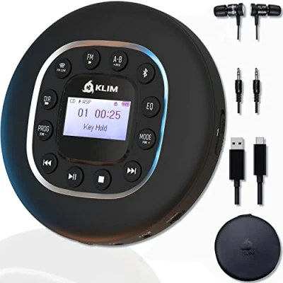 Immagine di KLIM Journey + Lettore CD HiFi portatile NUOVO 2024 Cuffie incluse Radio FM Compatibile con MP3 Audiolibri per auto Supporta Bluetooth Auto, scheda SD, Trasmettitore