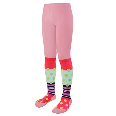 Immagine di L&amp;K II 1 paio di collant per ragazze cotone bambini opachi con pois e strisce motivi multicolore 2763, 2763D 1, 122 cm 128