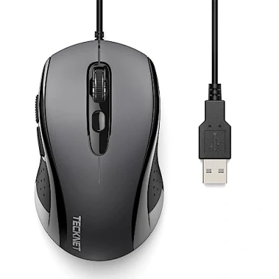 Immagine di TECKNET Mouse con Filo, 3600 DPI Ottico Wired USB, 6 Pulsanti &amp; 1.5M Cavo, Ergonomico Cablato per PC, Laptop, Portatile, Ufficio