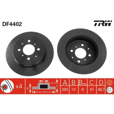 Immagine di TRW DF4402 Disco freno 260 10 4 100 pieno verniciato HONDA: CIVIC 6 Hatchback, 7 Aerodeck, MG: MG ZR ZS Sedan